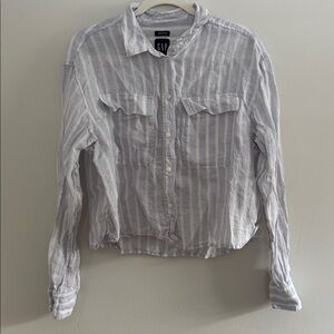 GAP Light Blue and White Striped Crop Shirt